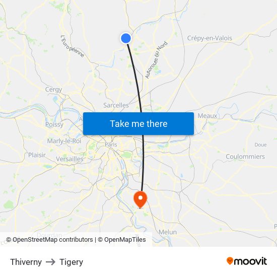 Thiverny to Tigery map