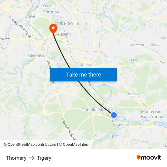 Thomery to Tigery map