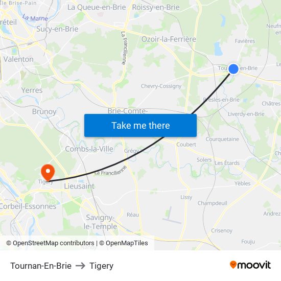 Tournan-En-Brie to Tigery map
