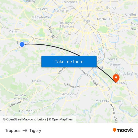 Trappes to Tigery map