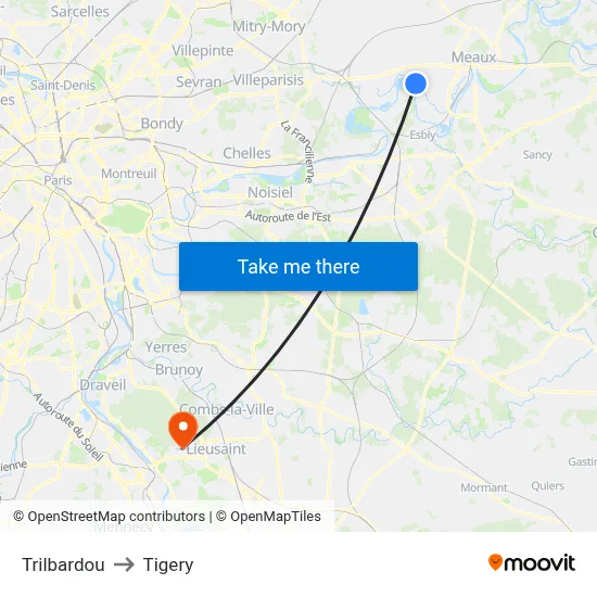 Trilbardou to Tigery map