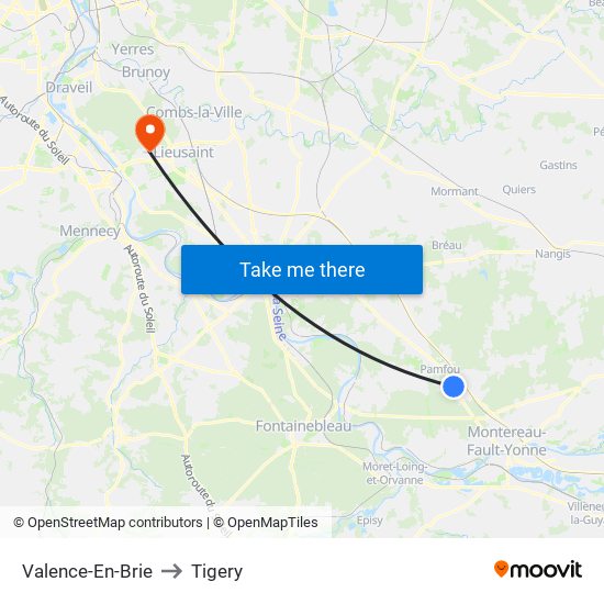 Valence-En-Brie to Tigery map
