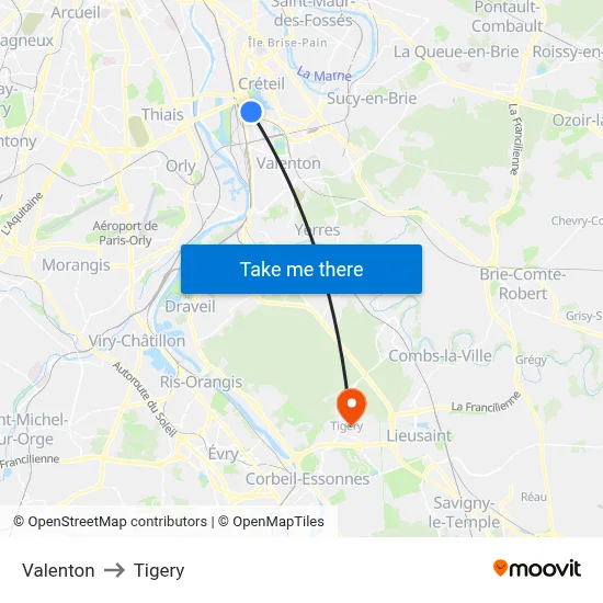 Valenton to Tigery map