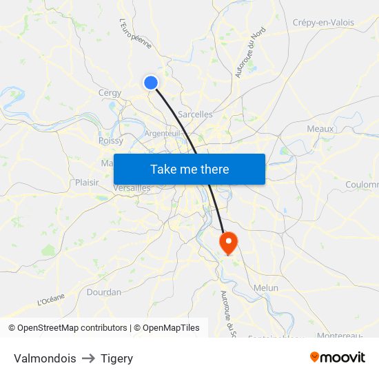 Valmondois to Tigery map