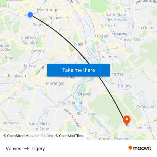 Vanves to Tigery map