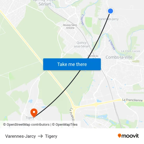 Varennes-Jarcy to Tigery map