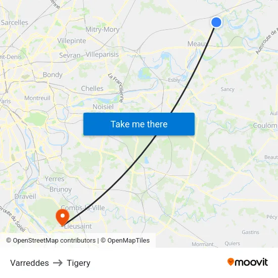 Varreddes to Tigery map
