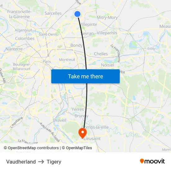 Vaudherland to Tigery map