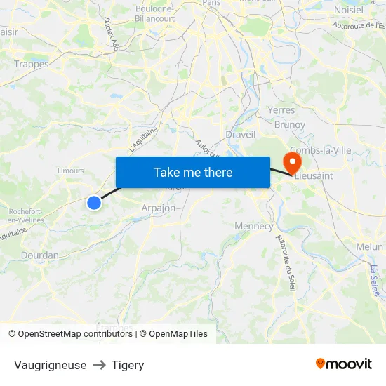 Vaugrigneuse to Tigery map