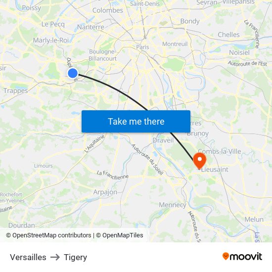 Versailles to Tigery map