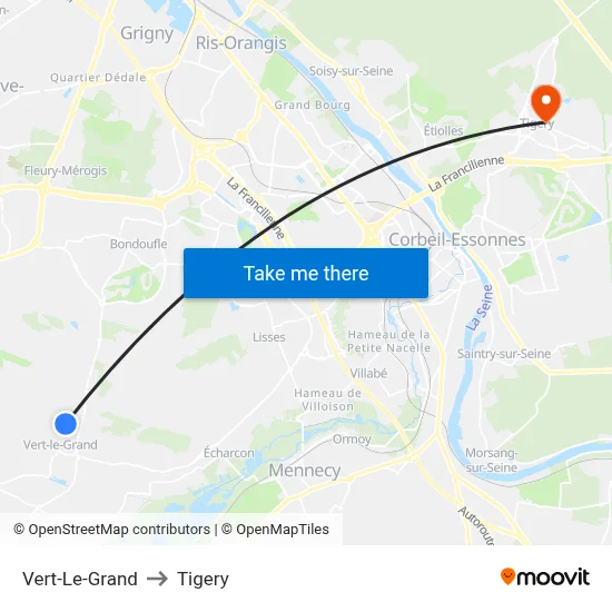 Vert-Le-Grand to Tigery map
