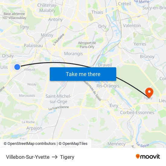 Villebon-Sur-Yvette to Tigery map