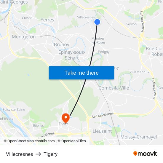 Villecresnes to Tigery map
