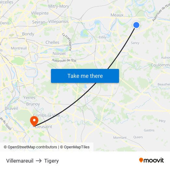 Villemareuil to Tigery map