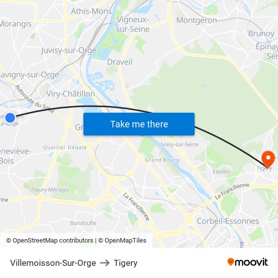 Villemoisson-Sur-Orge to Tigery map