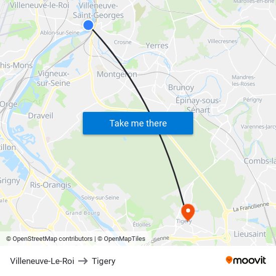 Villeneuve-Le-Roi to Tigery map