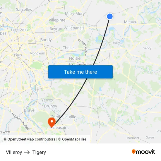 Villeroy to Tigery map