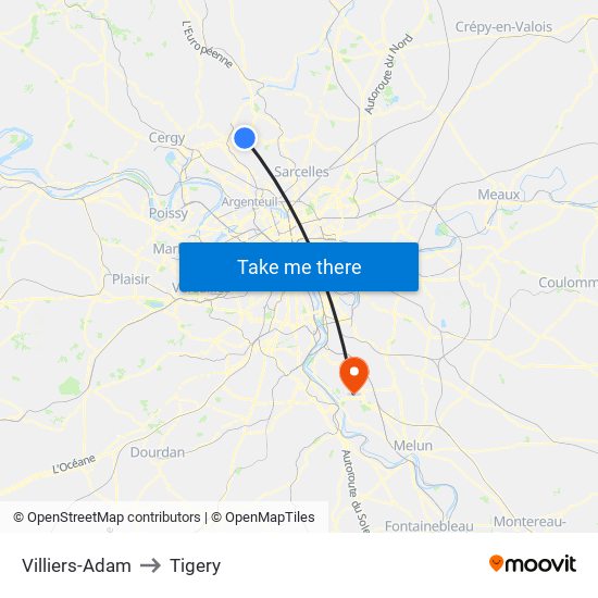 Villiers-Adam to Tigery map