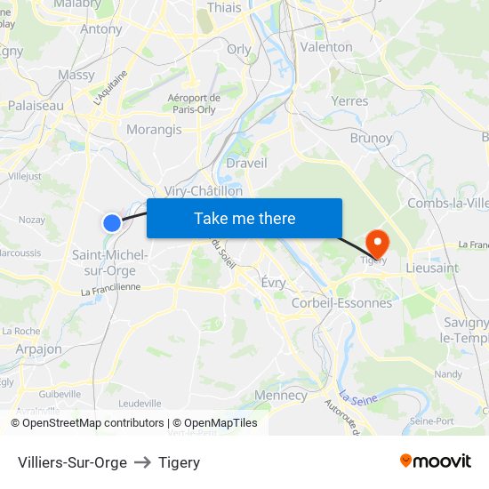 Villiers-Sur-Orge to Tigery map