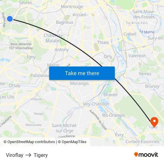 Viroflay to Tigery map