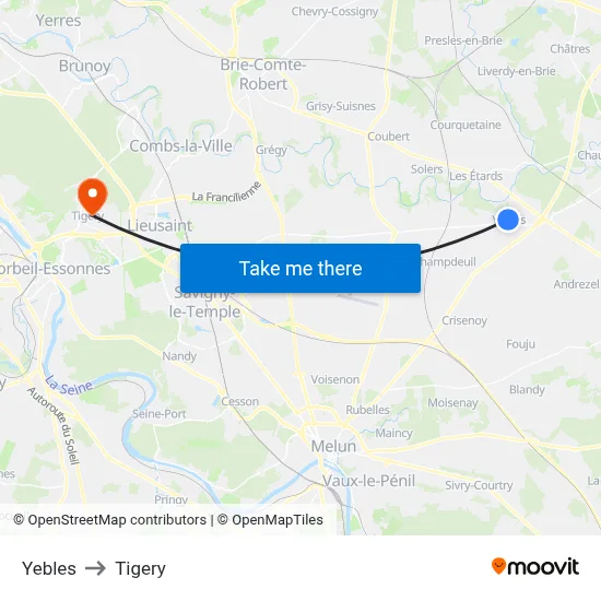 Yebles to Tigery map