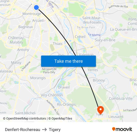 Denfert-Rochereau to Tigery map
