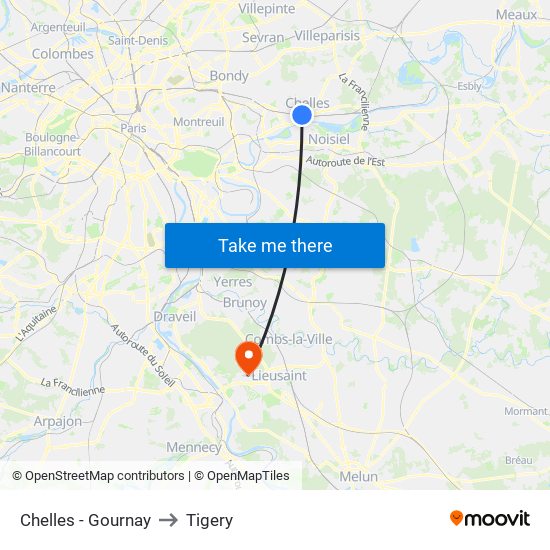 Chelles - Gournay to Tigery map