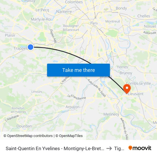 Saint-Quentin En Yvelines - Montigny-Le-Bretonneux to Tigery map