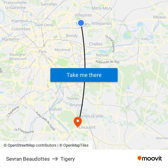 Sevran Beaudottes to Tigery map