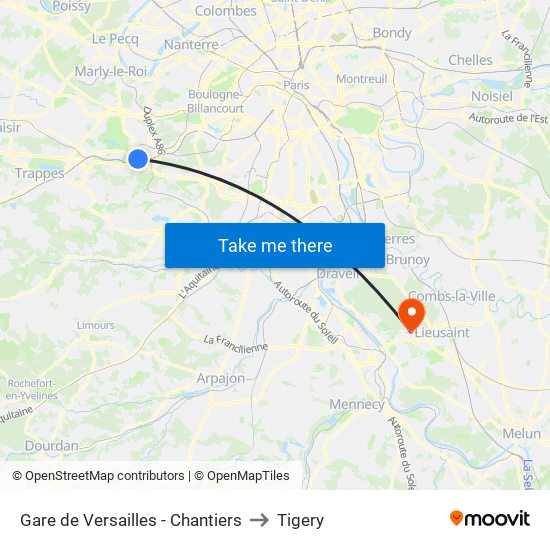 Gare de Versailles - Chantiers to Tigery map