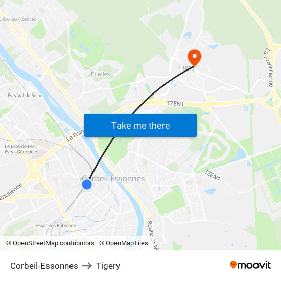 Corbeil-Essonnes to Tigery map