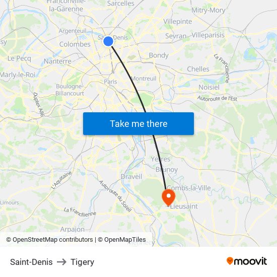 Saint-Denis to Tigery map