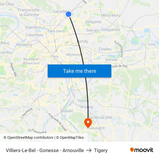 Villiers-Le-Bel - Gonesse - Arnouville to Tigery map