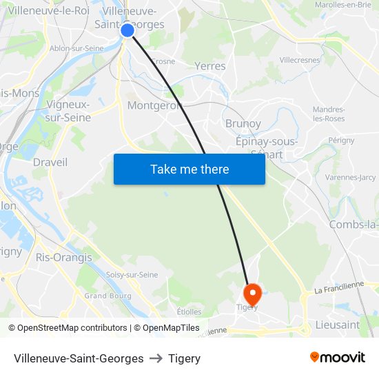 Villeneuve-Saint-Georges to Tigery map