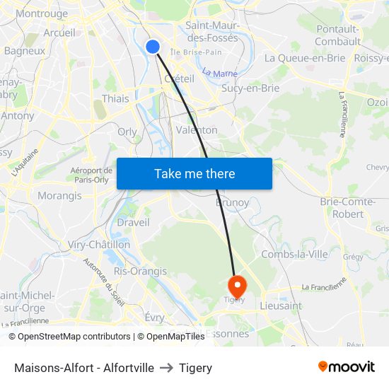 Maisons-Alfort - Alfortville to Tigery map