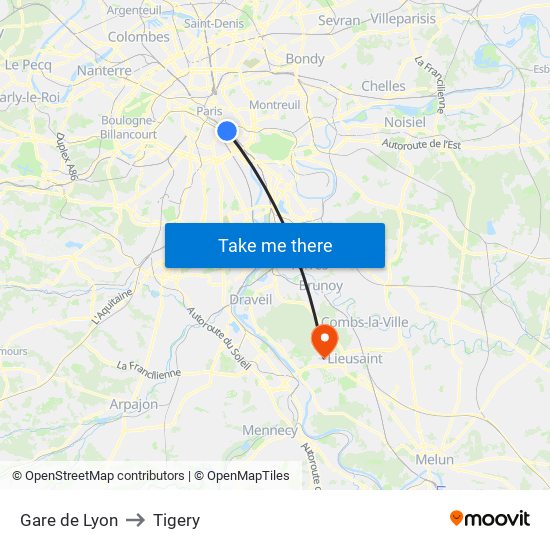 Gare de Lyon to Tigery map