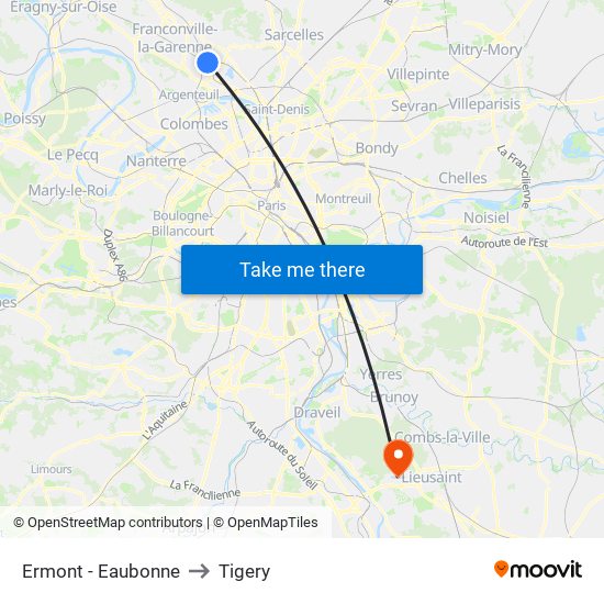 Ermont - Eaubonne to Tigery map