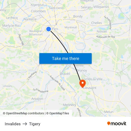 Invalides to Tigery map