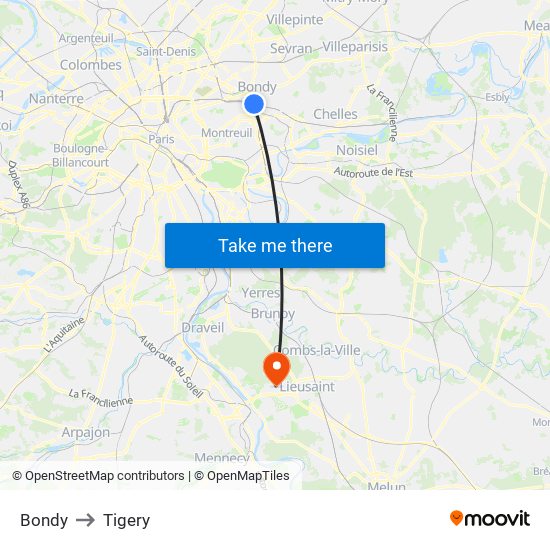 Bondy to Tigery map