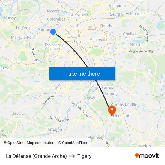 La Défense (Grande Arche) to Tigery map