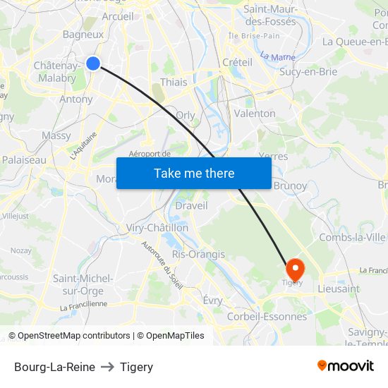 Bourg-La-Reine to Tigery map