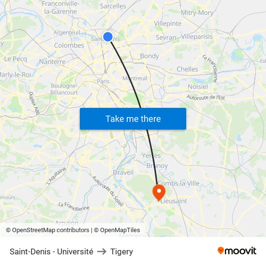 Saint-Denis - Université to Tigery map