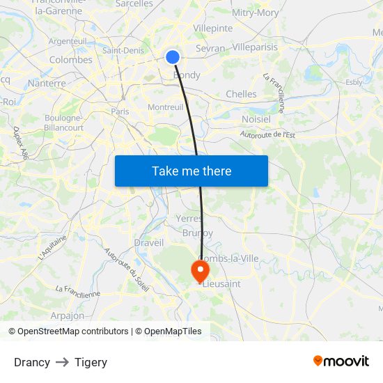 Drancy to Tigery map