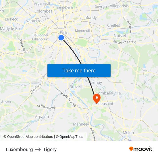Luxembourg to Tigery map