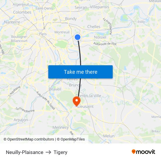 Neuilly-Plaisance to Tigery map
