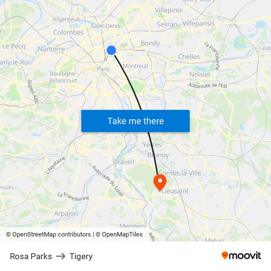 Rosa Parks to Tigery map