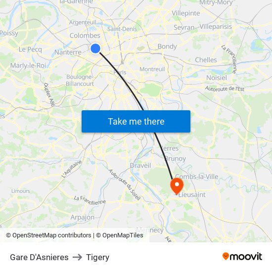 Gare D'Asnieres to Tigery map