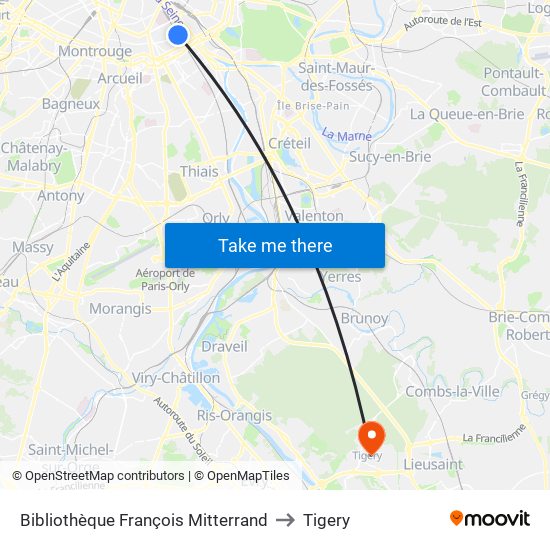Bibliothèque François Mitterrand to Tigery map