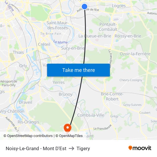 Noisy-Le-Grand - Mont D'Est to Tigery map