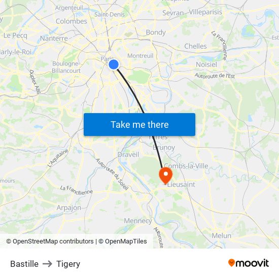 Bastille to Tigery map